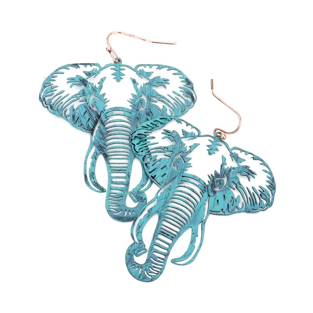 Patina Elephant Batik Earrings Dangle Lightweight Collection